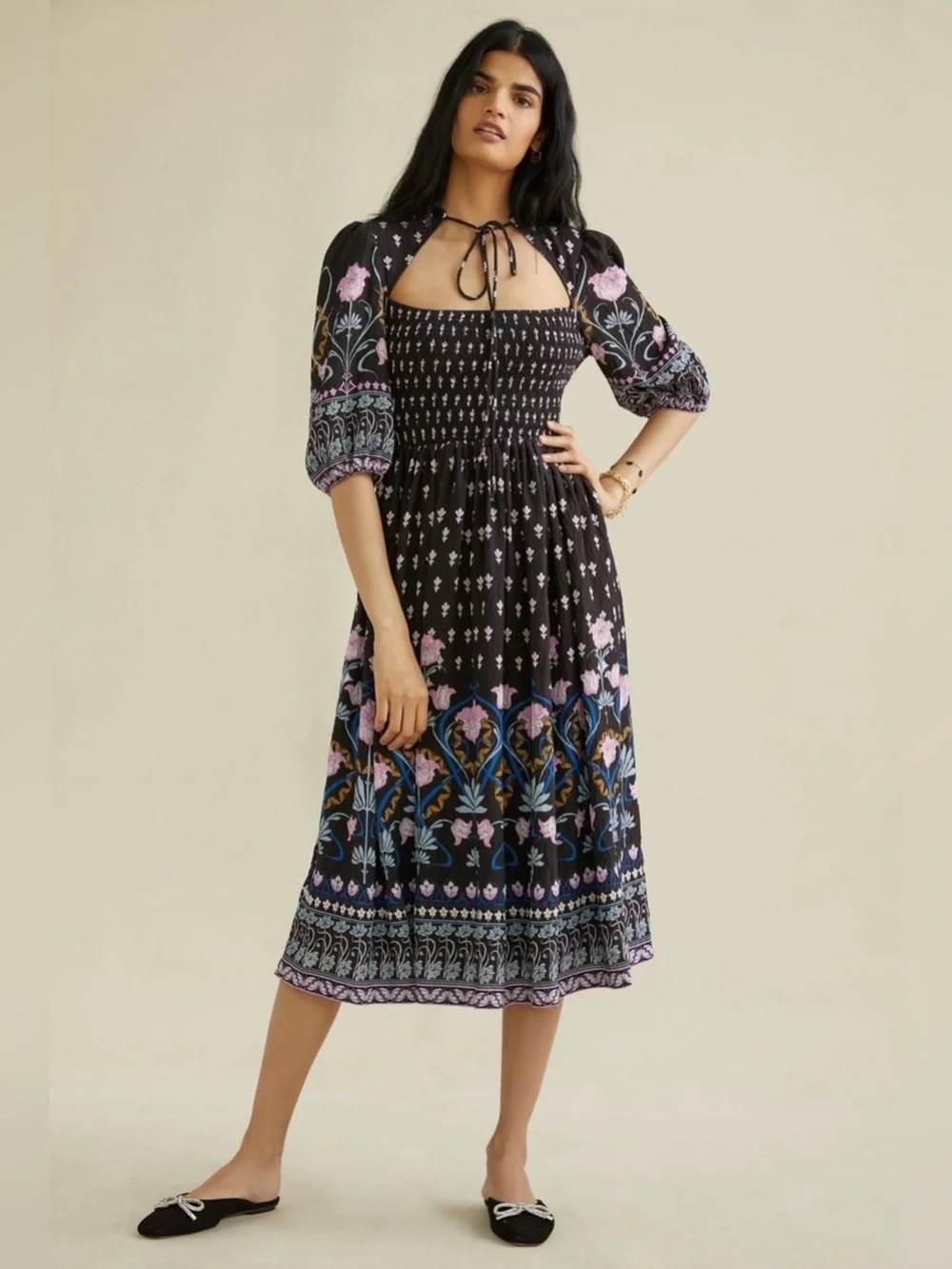 Anthropologie Dasha Smocked Midi Dress XS